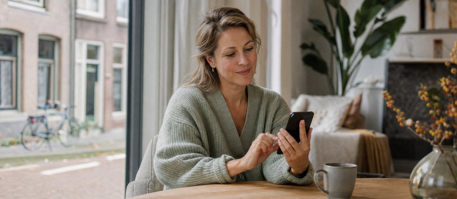 Cliënt bekijkt haar dossier op de telefoon